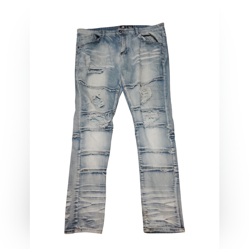 Bleecker & Mercer Jeans Skinny Fit Light Wash Faded Ripped Denim Size 40X32